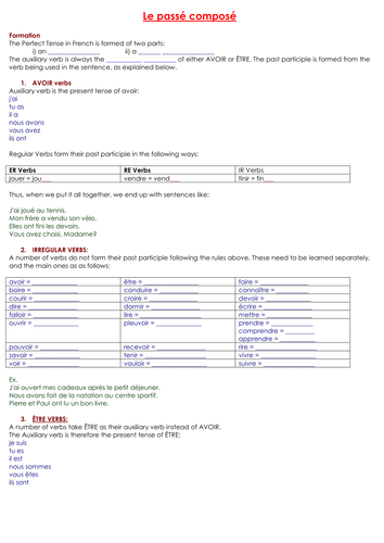 Pratiquer le passé composé / Practising the perfect tense (Feuilles de travail / Worksheets)