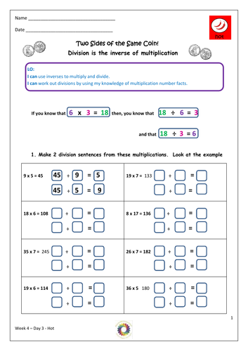 Division As Inverse Of Multiplication Worksheets Grade 2