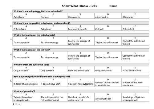Cells, Stem Cells and Magnification AQA Multiple choice assessment