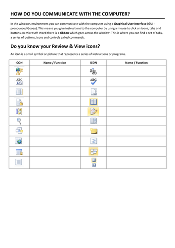 Microsoft Word Icon Worksheet | Teaching Resources
