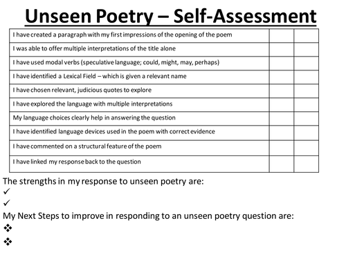 AQA Lit - Unseen Poetry Self/Peer Assessment