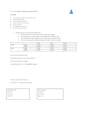 Addition and Subtraction Mastery Activities