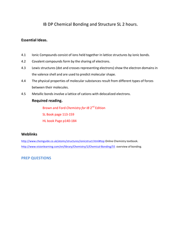 Chemical Bonding and Structure Lesson notes , Shapes of Molecules VSEPR IB DP Topic 4