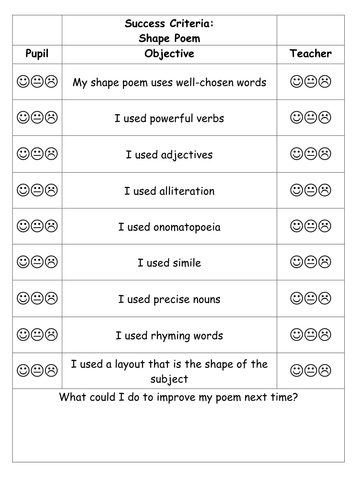 Success Criteria - Shape poetry