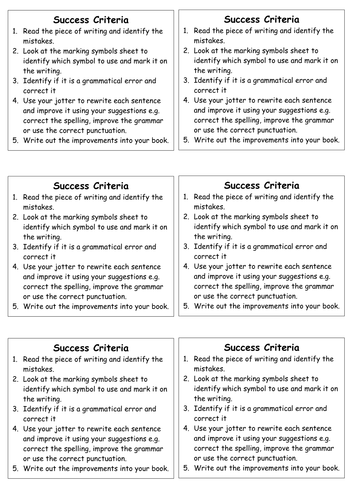 Success Criteria - Check and editing lesson