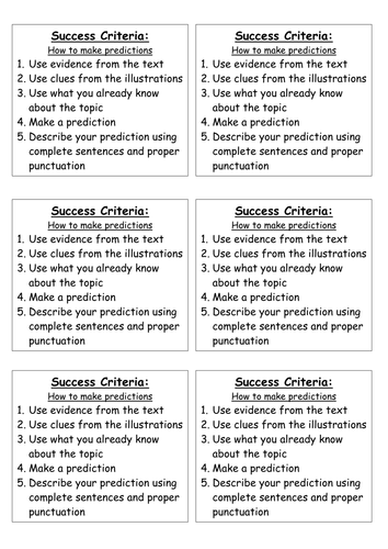 Success Criteria - making predictions