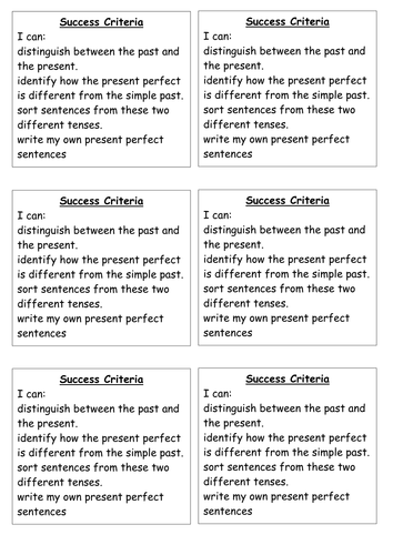 Success Criteria - past and present perfect tense