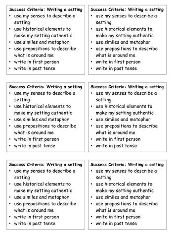 Success Criteria - Place/Setting