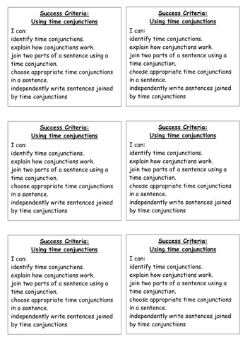 Success Criteria - time and cause conunctions