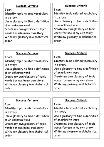 Success Criteria - using a glossary