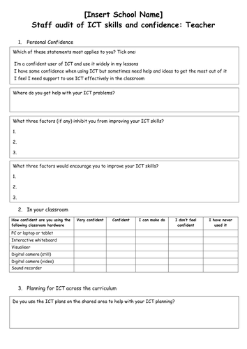 ICT  skills audit - Teacher and TA