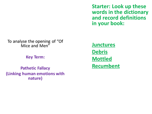 Of Mice and Men KS3 GCSE Novel teaching and revision of themes and characters