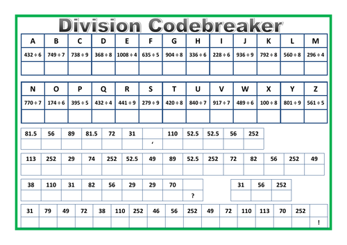 Division Codebreaker Worksheet