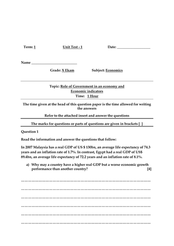 IGCSE Economics Summative Assessment