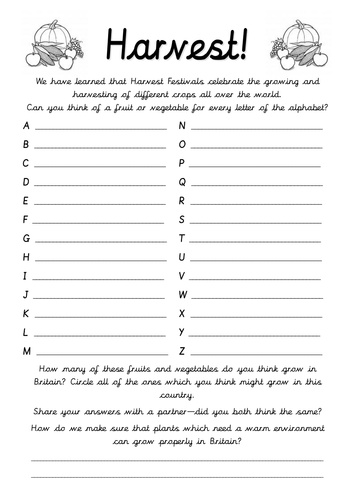 Harvest worksheets | Teaching Resources