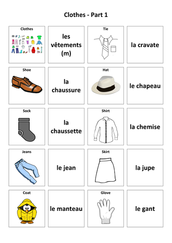 Clothes: French Vocabulary Card Sort