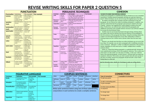 AQA Language Paper 2 Question 5 Revision Organisers