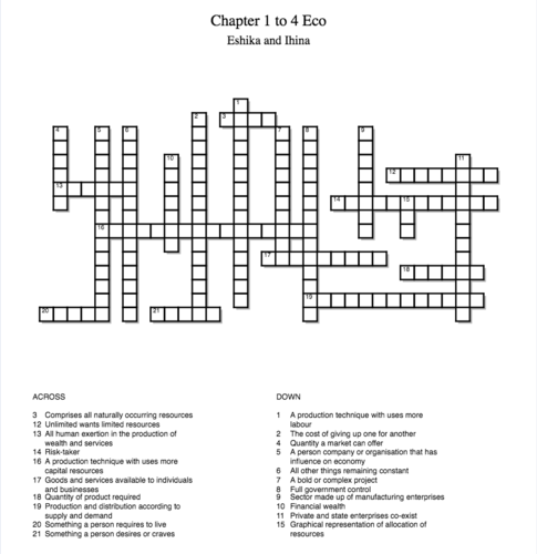 IGCSE Economics - Crossword on Basic Economic terms