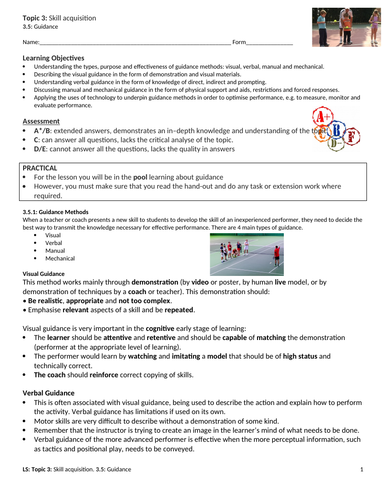 A-level PE EDEXCEL (Spec 2016) 3.5: Guidance | Teaching Resources