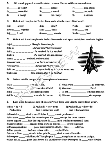 the-perfect-tense-of-regular-avoir-verbs-in-french-worksheets-and-a