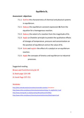 Chemical Equilibria notes for the "flipped classroom"