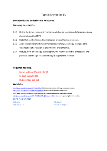 Enthalpy notes and activities IBDP Topic 5