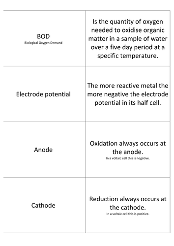 Redox and Biological Oxygen demand.