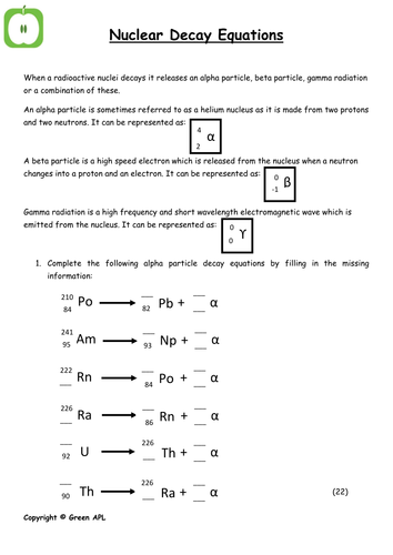 Nuclear decay equations