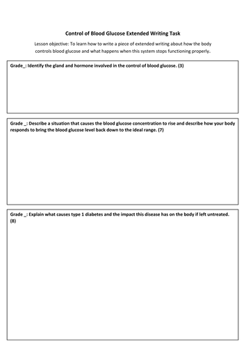 Homeostasis: Blood Glucose Extended Writing | Teaching Resources