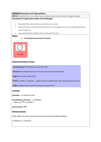 Maths skills in A level Biology