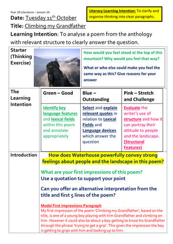 AQA Lit - Unseen Poetry - Climbing my Grandfather