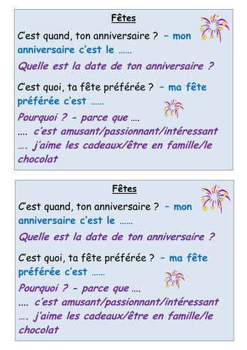 French basics - birthdays/festivals: speaking/listening and reading/writing with differentiation