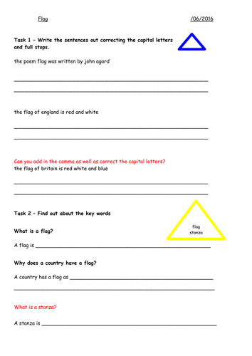Flag - Low Ability worksheets