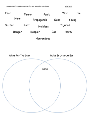 Dulce Et Decorum Est compared to Who's For the Game - Low Ability Worksheet