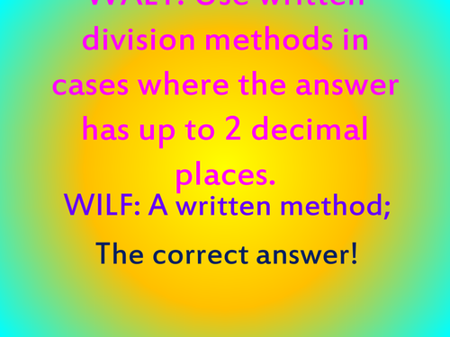 Written division turning remainders into decimals with up to 2 decimal places Year 6