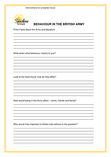 Army And Behaviour Teaching Resources