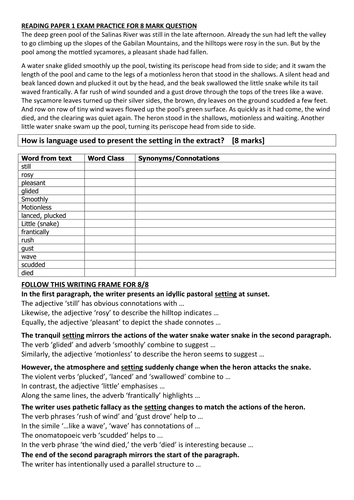 Reading Paper 1 AQA 2017 8 mark question worksheet