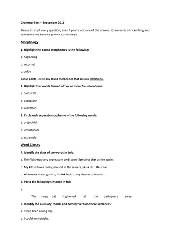 Straightforward Grammar Test for A-Level English Language