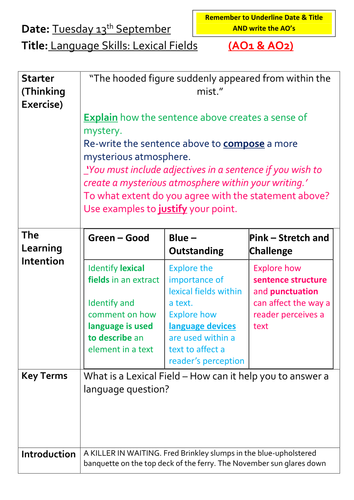 GCSE Language - Lexical Fields