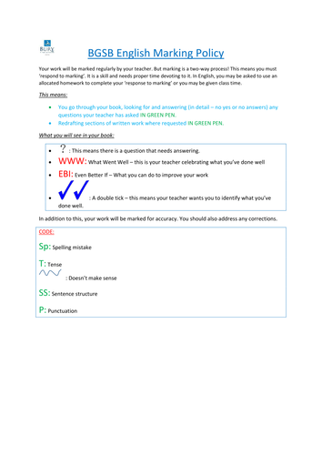 Marking Policy - Response to Marking