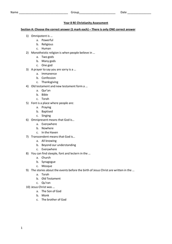 KS3 - 3 lessons on Christianity + assessment