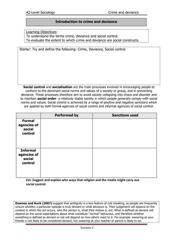 Lesson 1: Crime, deviance and social control- A Level Sociology, Crime and Deviance AQA