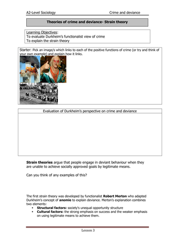 Lesson 3- Strain theory- A Level Sociology AQA, Crime and Deviance