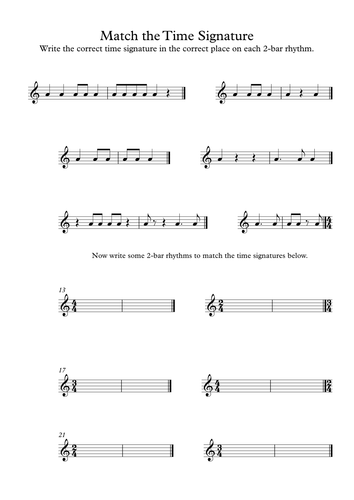 Match the Time Signature Exercises | Teaching Resources