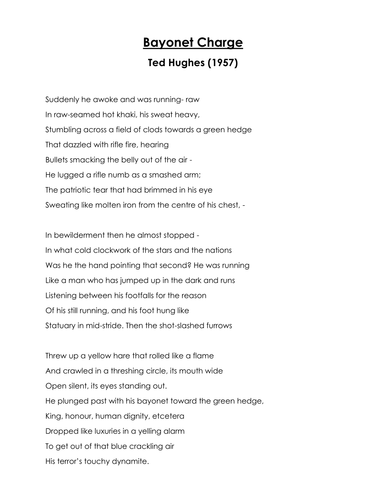 Bayonet Charge Ted Hughes War Conflict Poetry Teaching Resources