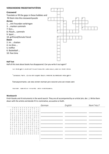 Stimmt GCSE Red Hobbies puzzle - Verschiedene Freizeitaktivitäten