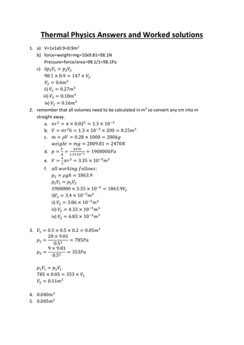 Answers and worked solutions to the new updated thermal physics booklet