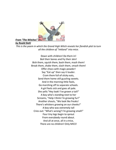 Poetry Extract From The Witches By Roald Dahl Analysis And Writing Tasks Teaching Resources