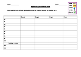 homework spelling template