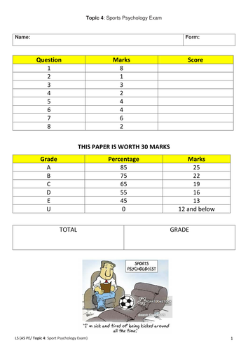 AS PE EDEXCEL (new spec) Topic 4:  Sports Psychology Exam